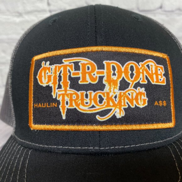 Trucker Hat Mesh Cap Snapback Black Gray GIT-R-Done Trucking Patch Richardson - Picture 6 of 9